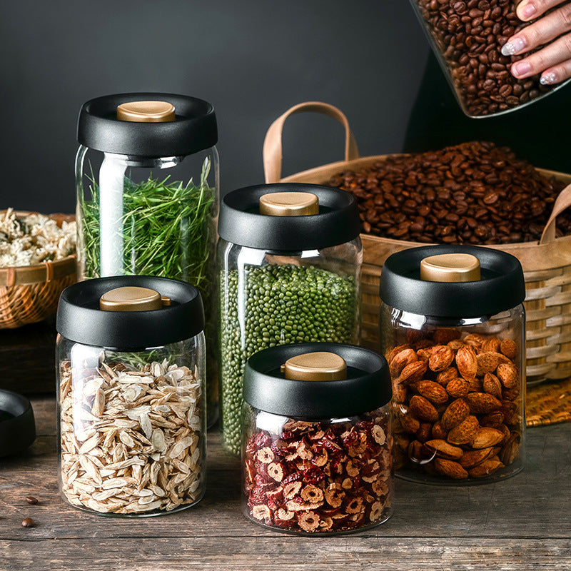 Vacuum Pumping Coffee Nut Glass Storage Jar