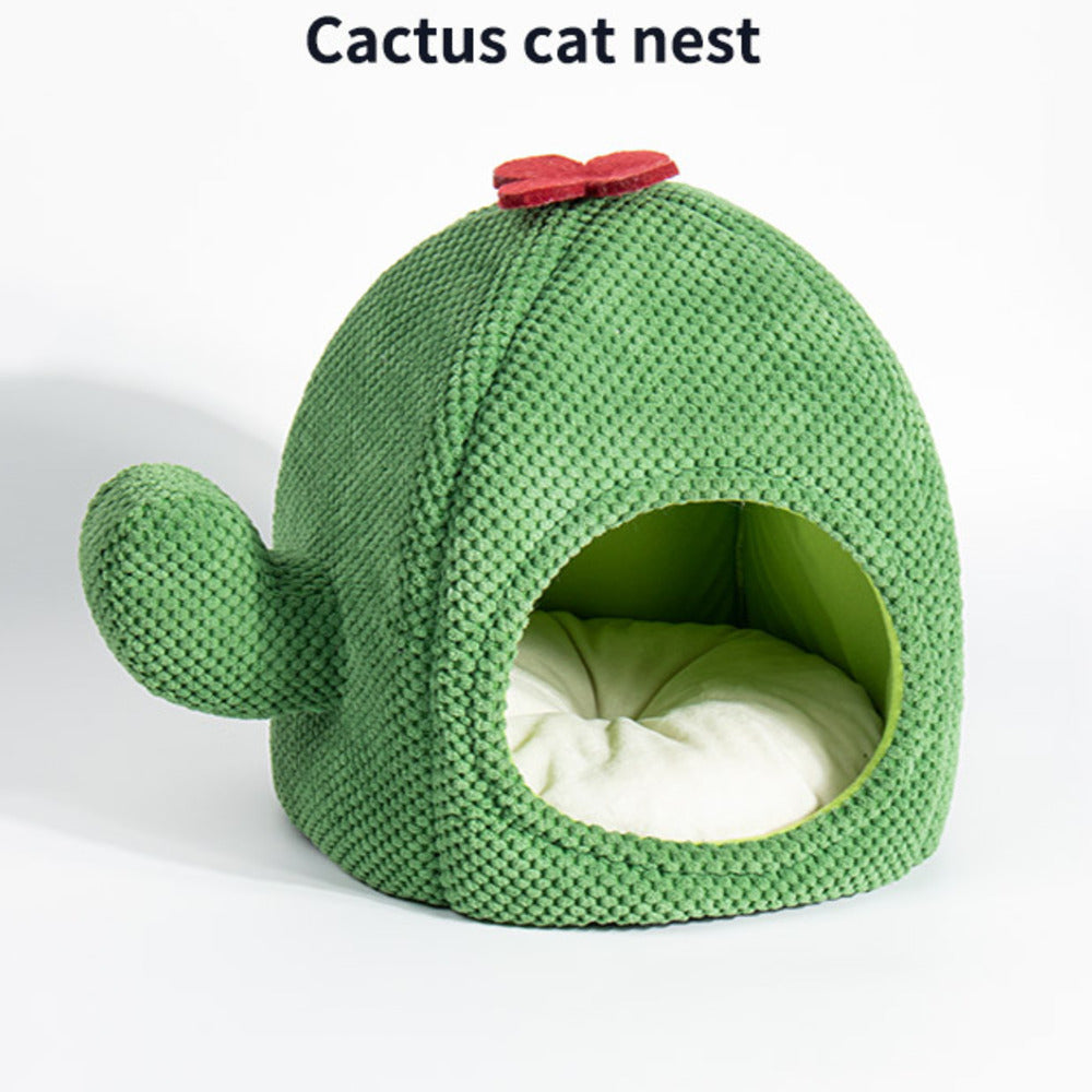 Cactus Cat Bed Warm Enclosed Kitten And Dog Nest Deep Sleep Comfort Mat Pets Tent Cozy Cave Indoor Pet Supplie