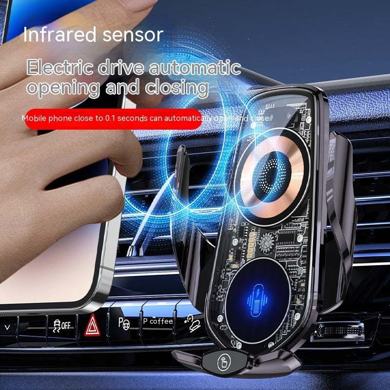 Support de téléphone portable transparent et créatif, chargeur de voiture sans fil, ouverture et fermeture automatiques, fournitures de voiture de navigation