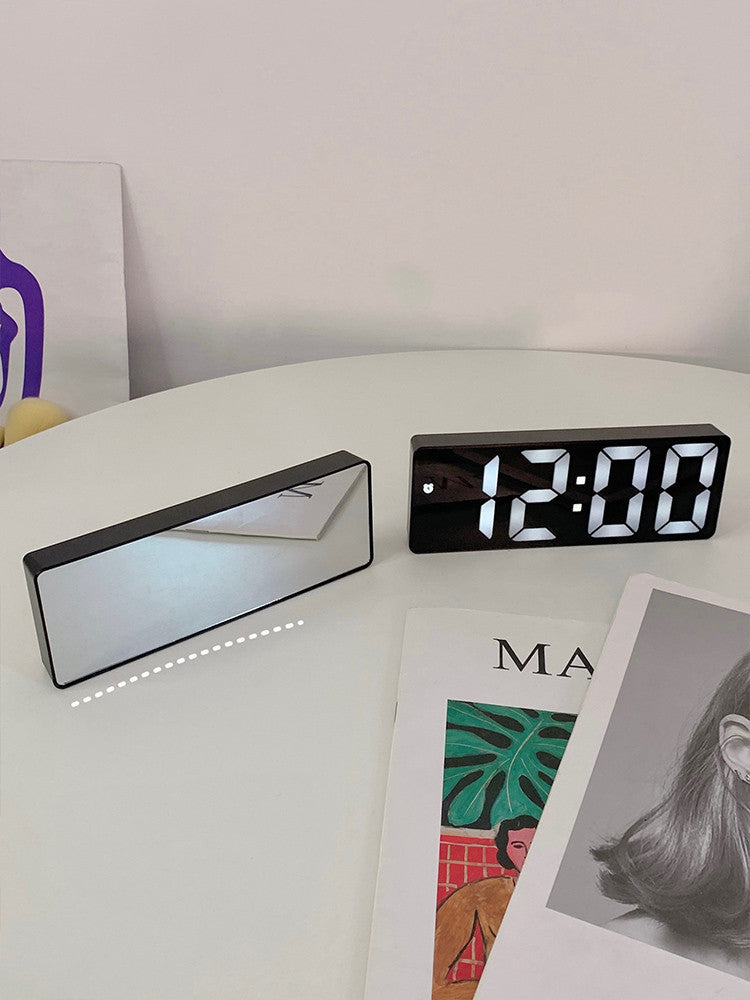 Simple Black And White Mirror Alarm Clock For Students