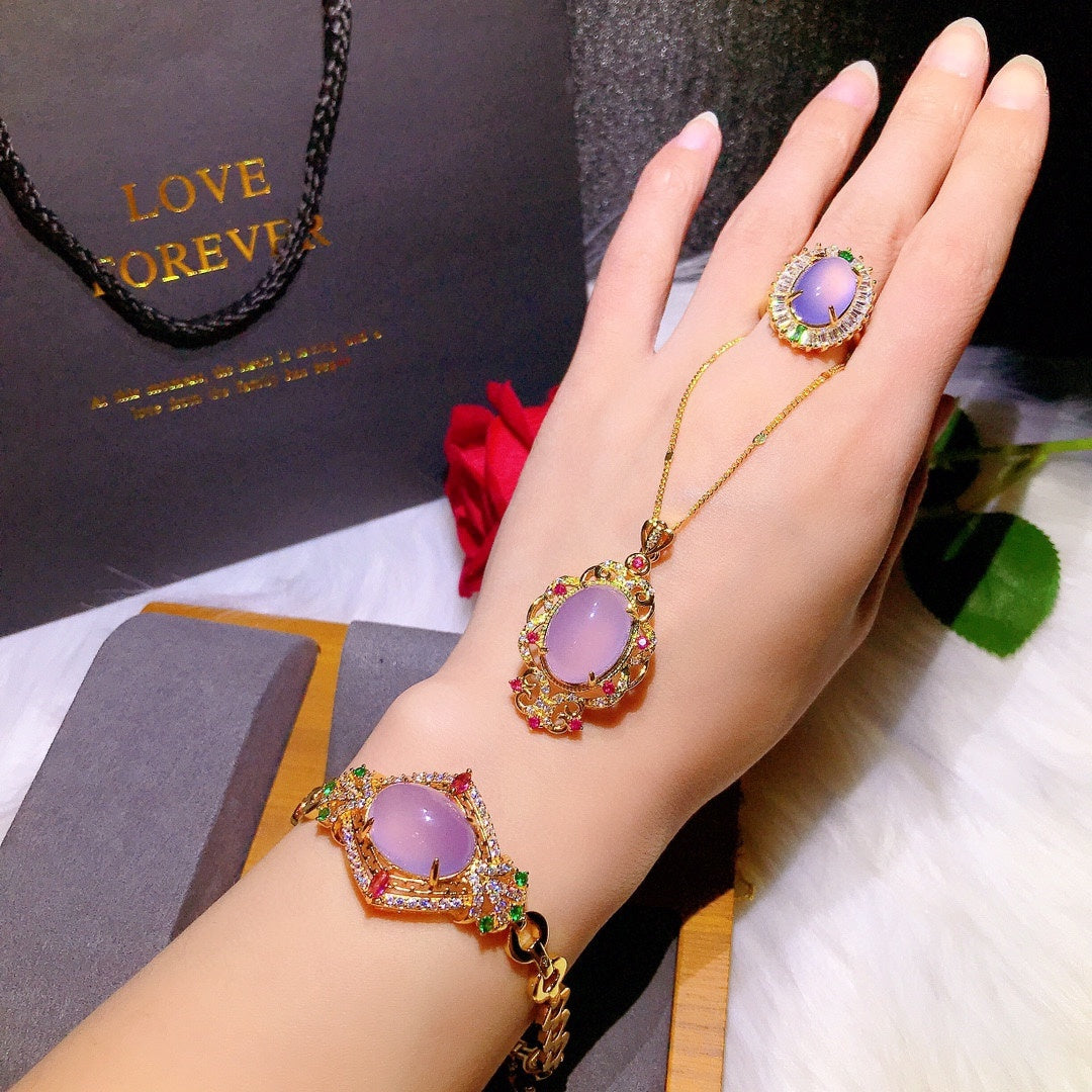 Parure de bijoux en calcédoine naturelle en poudre