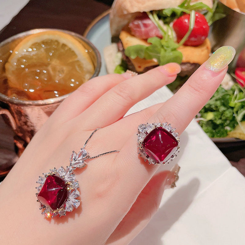 Full Diamond Pendant Stud Earrings Set
