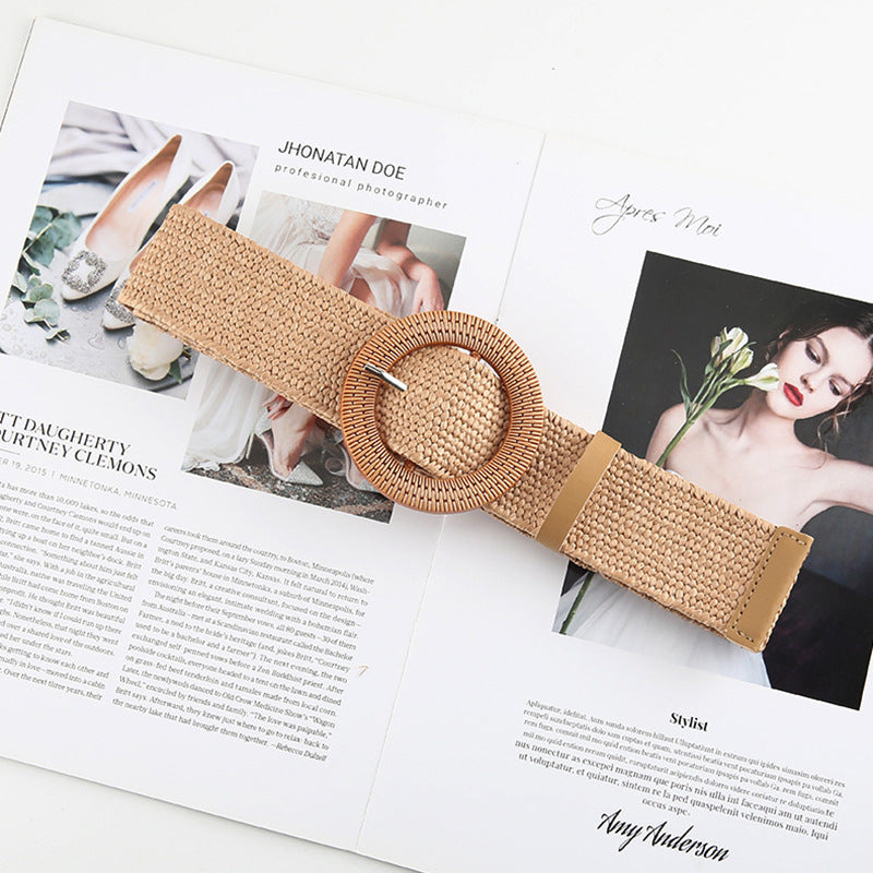 Ceinture en paille tressée en coton et lin pour femme