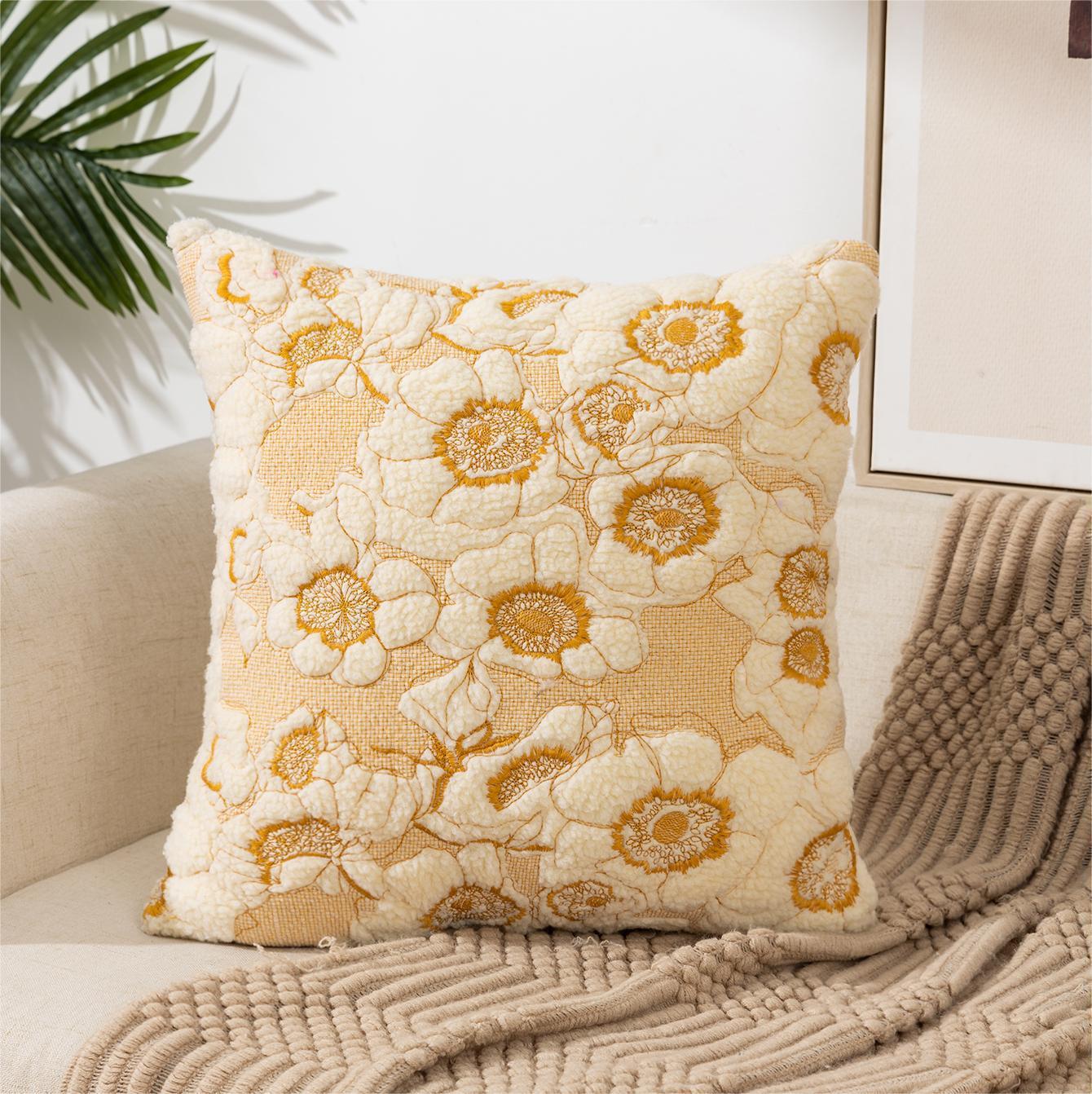 Pastoral Style Home Sofa Cushion Flower Embroidery Pillow Cover