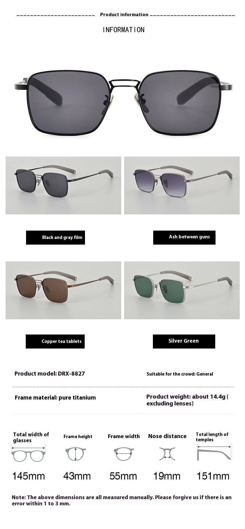 Lunettes de Myopie Homme à Monture Carrée en Titane Pur, Double Barre, Style Tendance