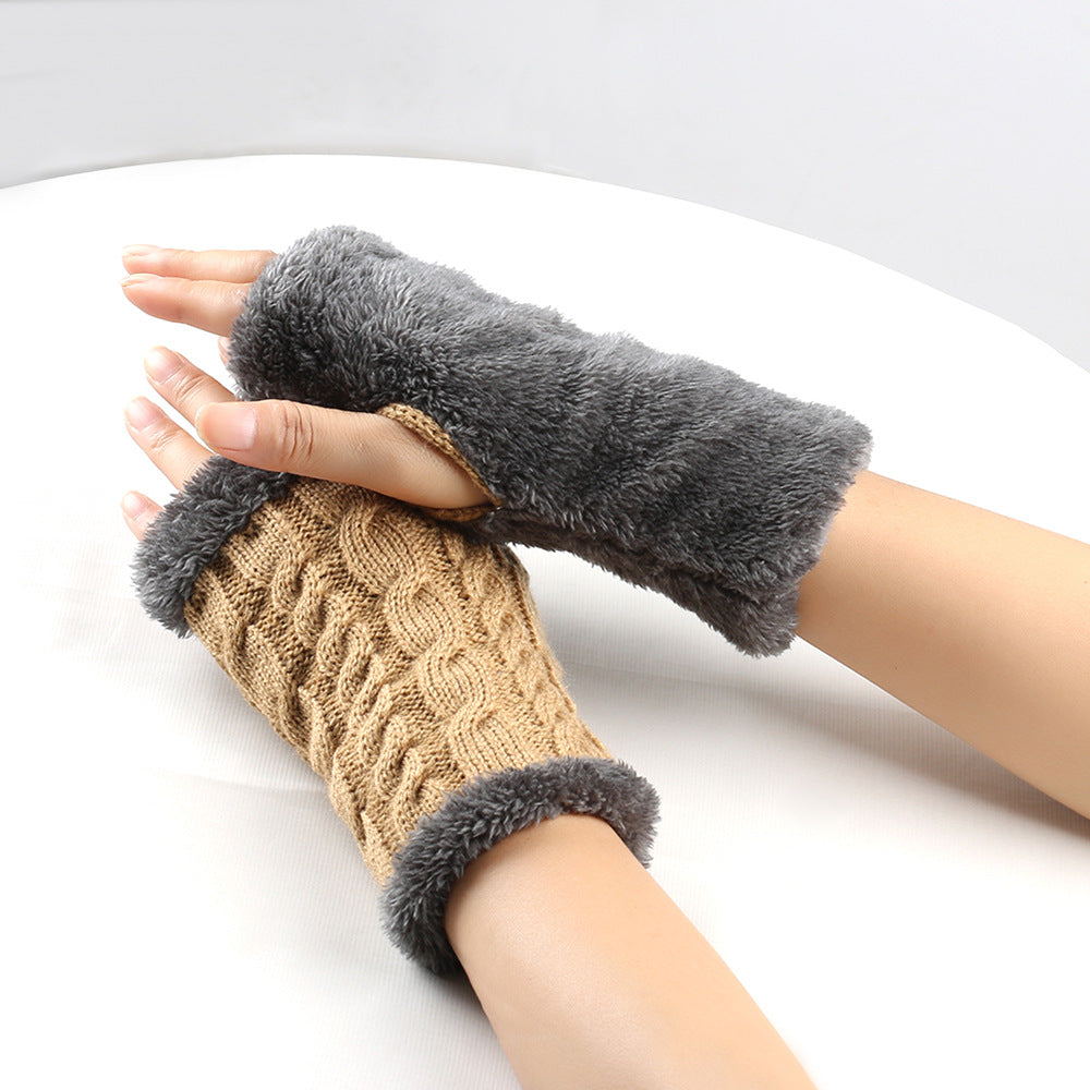 Gants en peluche d'hiver, tricot torsadé, mitaines sans doigts en polaire pour femmes, gants en laine épaisse et chaude