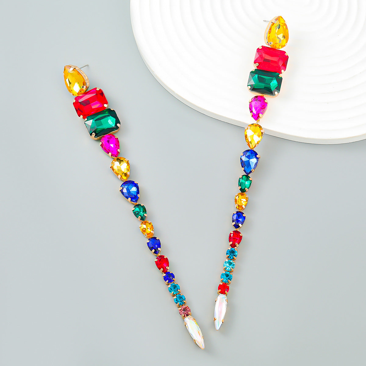 Glass Diamond Long European And American Exaggerated Earrings