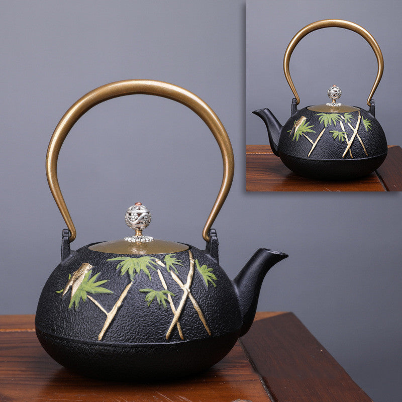 Théière bouillie faite à la main, créative, littéraire et artistique, théière en fer heureux