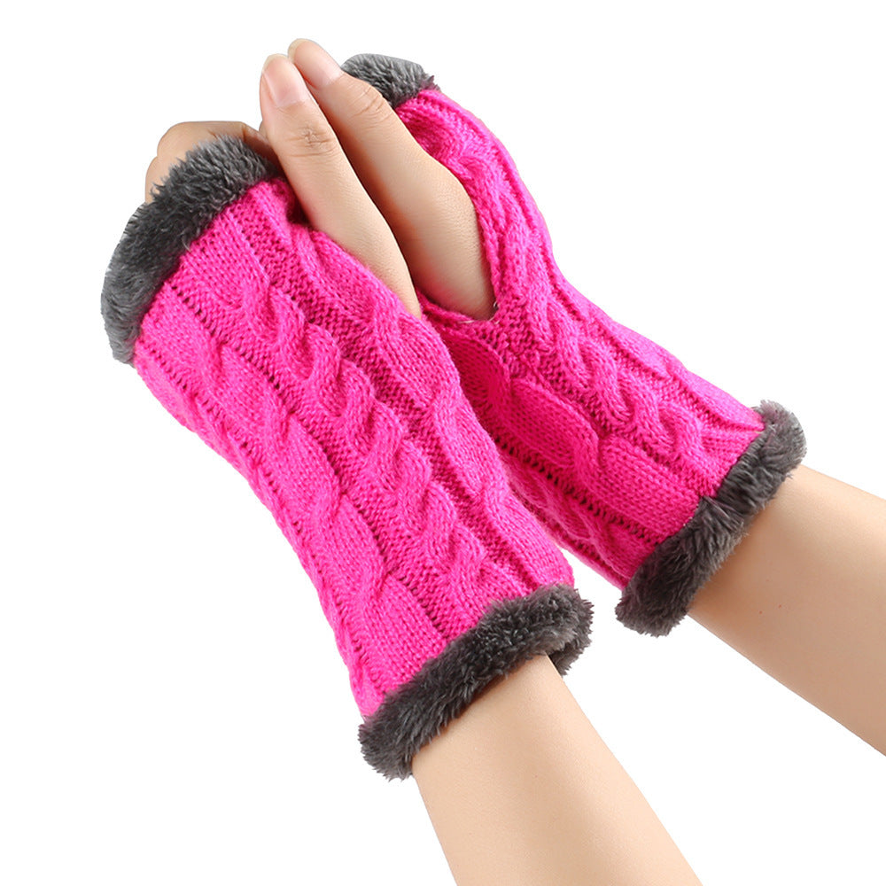 Gants en peluche d'hiver, tricot torsadé, mitaines sans doigts en polaire pour femmes, gants en laine épaisse et chaude