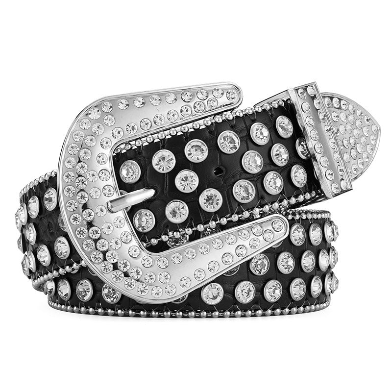 Ceinture unisexe en alliage, style punk rock, avec rivets et strass
