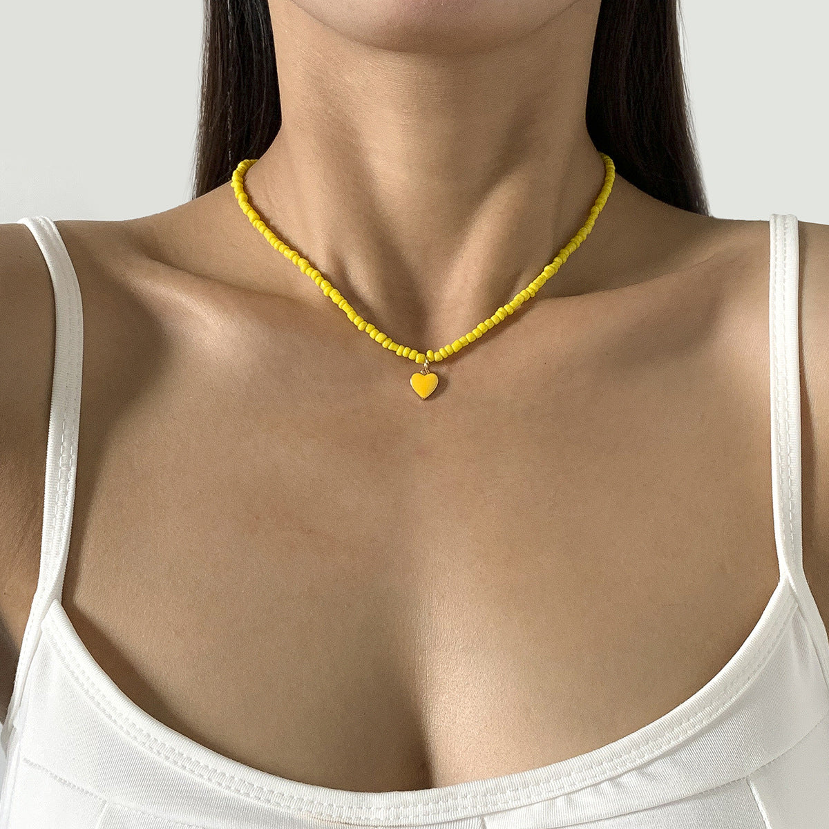 Stackable Wear Sweet Cool Wind Dripping Oil Heart-shaped Pendant Clavicle Necklace