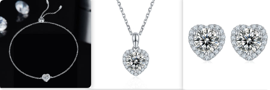 Light Luxury 925 Silver Necklace Earring Bracelet Love Design Moissanite