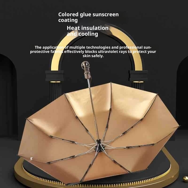 Three-fold Automatic Skull Dual-use Sun-proof UV-proof Wind-resistant Umbrella