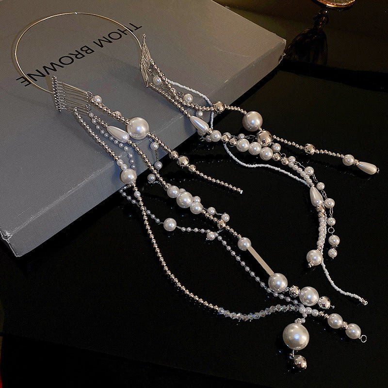 Accessoires pour cheveux longs avec chaîne de perles et de billes géométriques