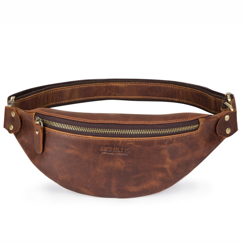 Sac banane rétro en cuir Crazy Horse pour homme en cuir véritable