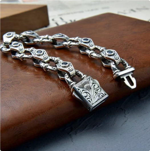 Bracelet en argent sterling 925 avec motif en relief pour homme