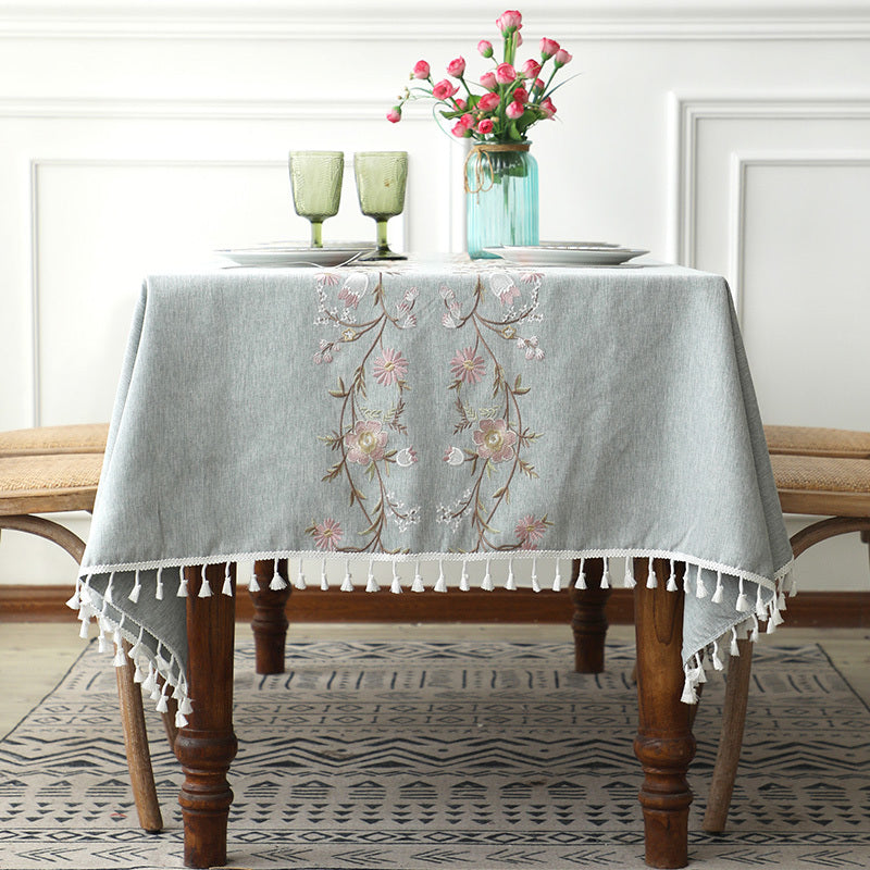 Household Rectangular Cotton And Linen Embroidered Tablecloth