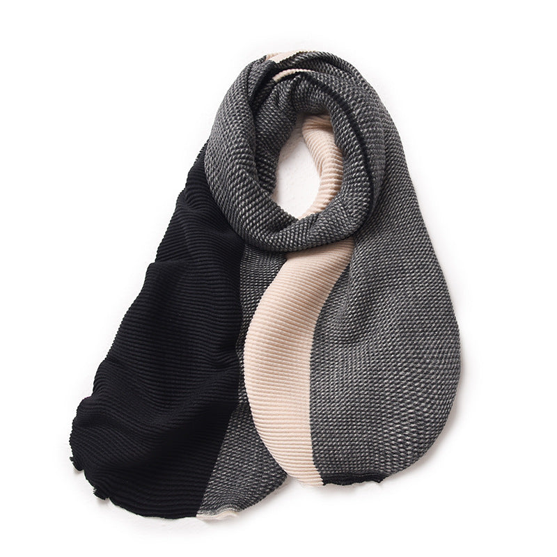 Écharpe dégradée de couleurs, Hiver, Double face, Plissée, Imitation cachemire, Populaire, Polyvalente et élégante, Pour femmes