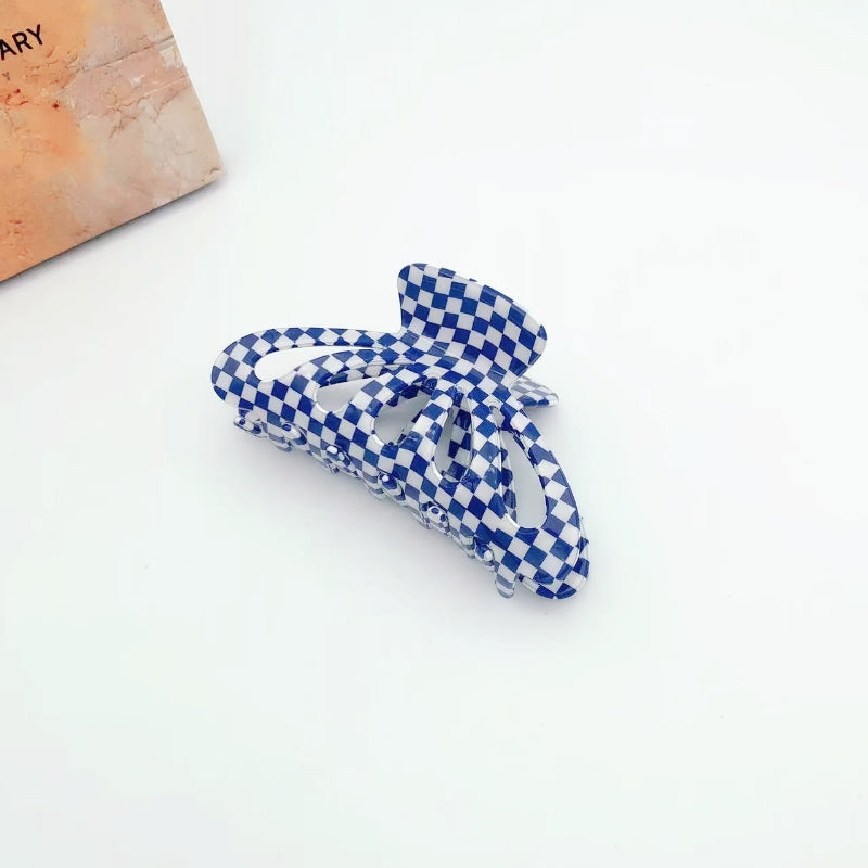 9CM Plaid Barrettes Girly Temperamental Hollow Grip