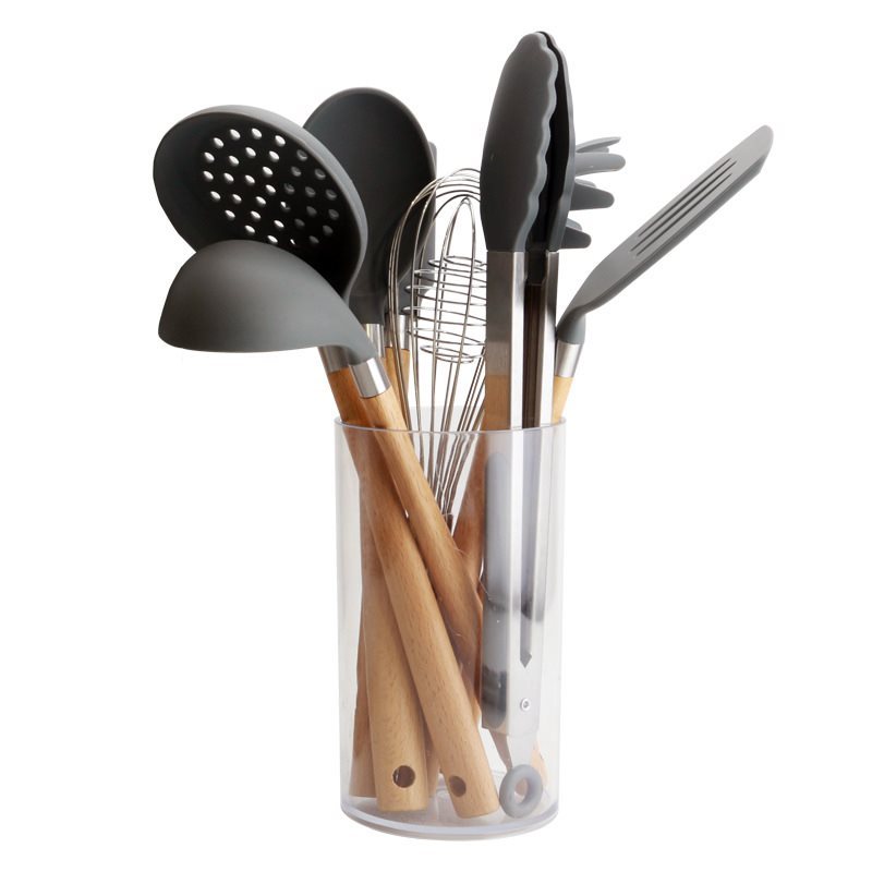 Vente directe d'ustensiles de cuisine en silicone à manche en bois et