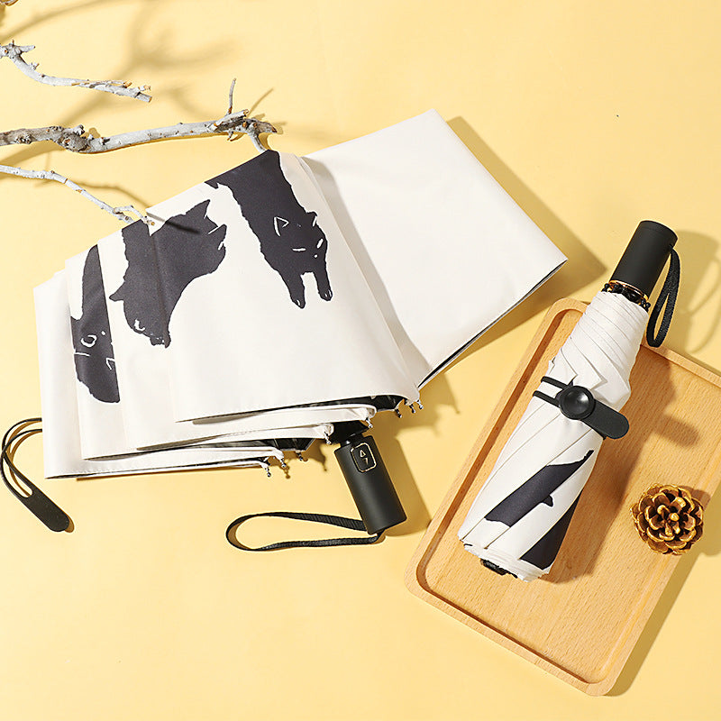 Creative Vinyl Automatic Three-folding Umbrella Dual-use Folding Sun Umbrella