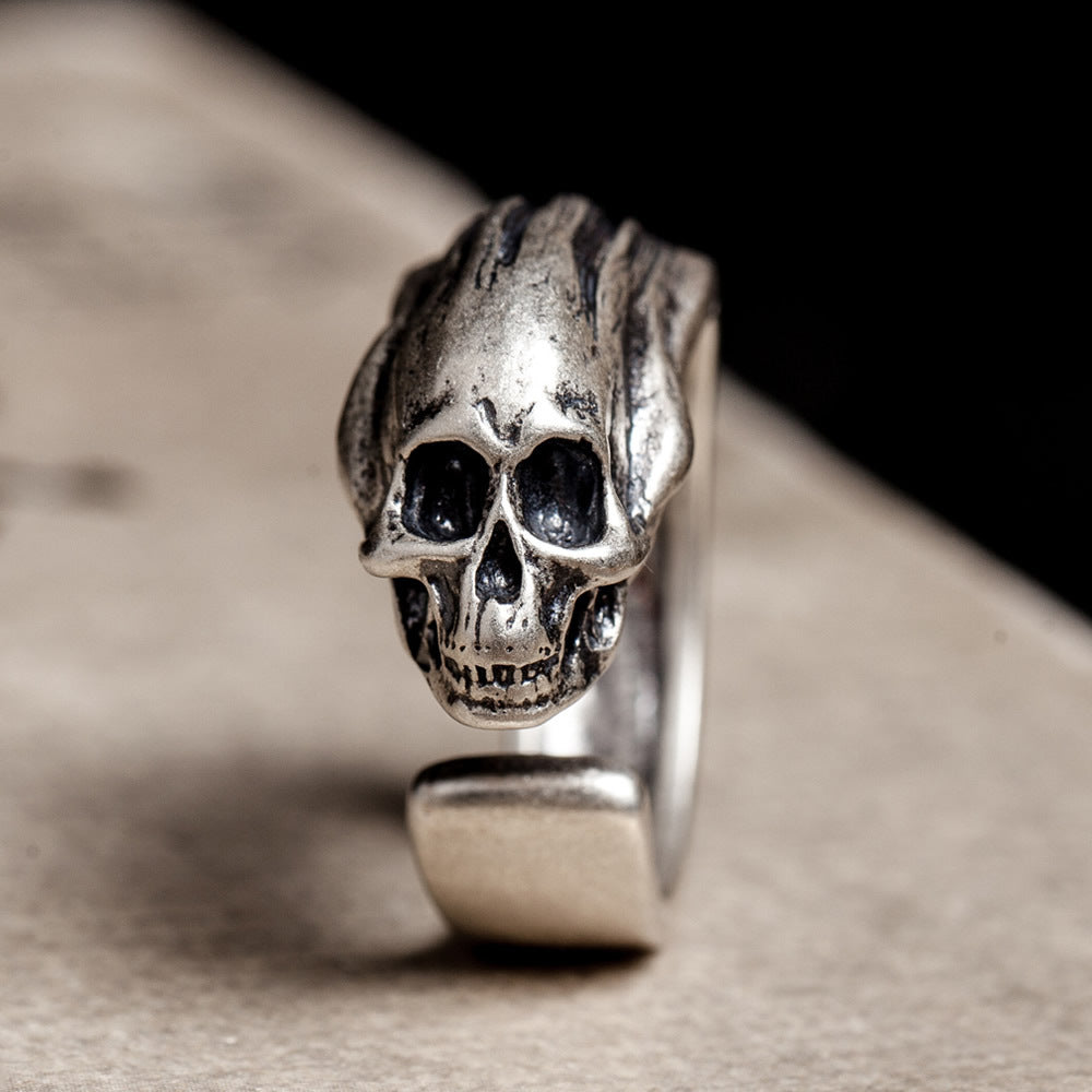 S925 Sterling Silver Distressed Dark Soul Skull Ring