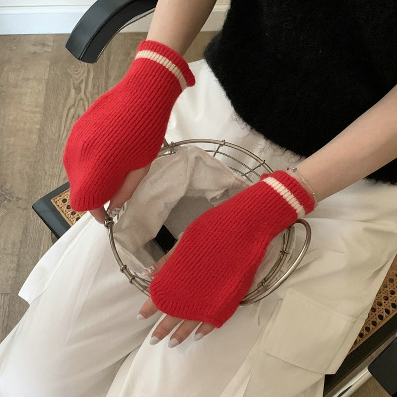 Women's Warm Touch Screen Knitted Half Finger Knitting Wool Gloves