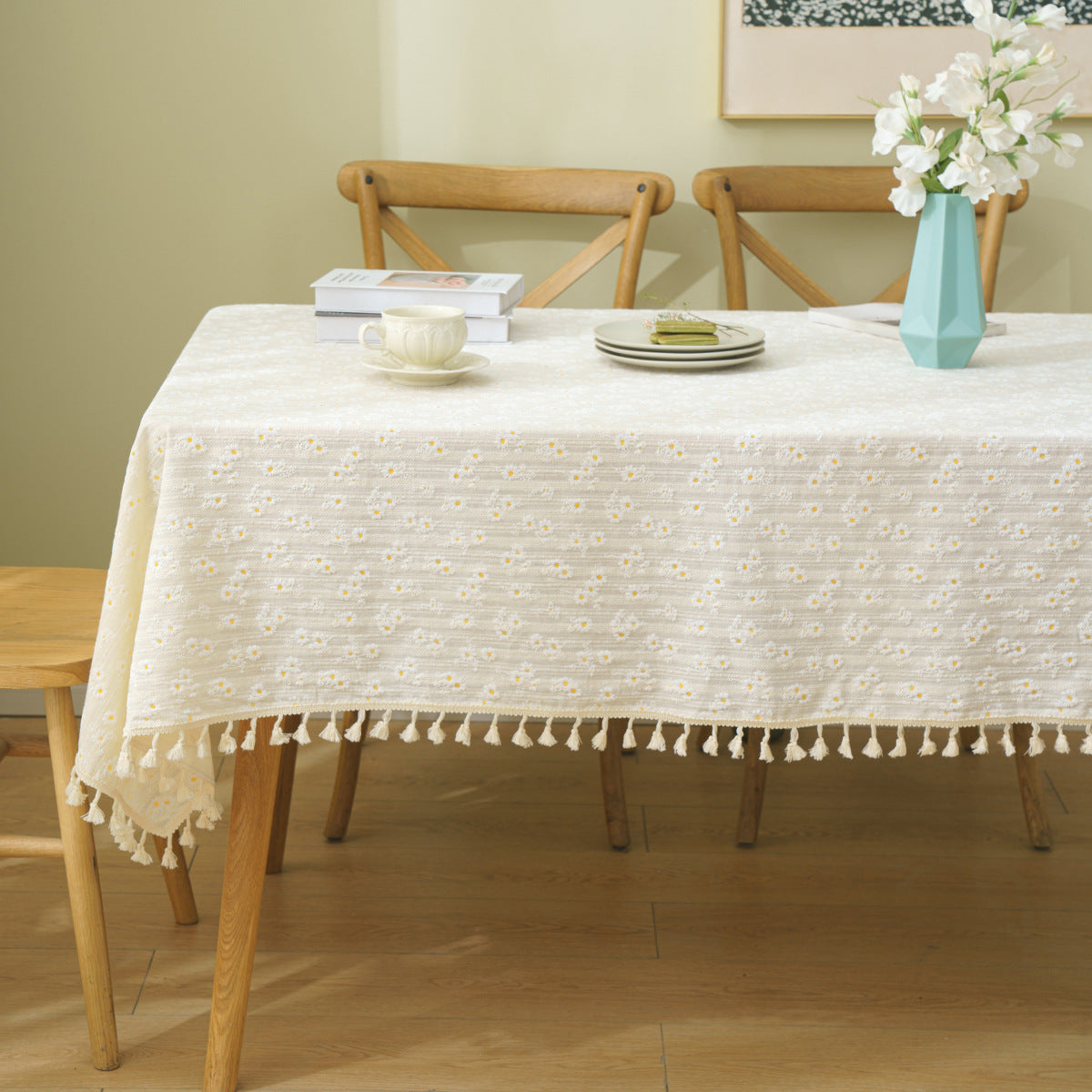 Pastoral Student Dormitory White Dustproof Non-slip Decorative Cloth Coffee Table Cover Cloth