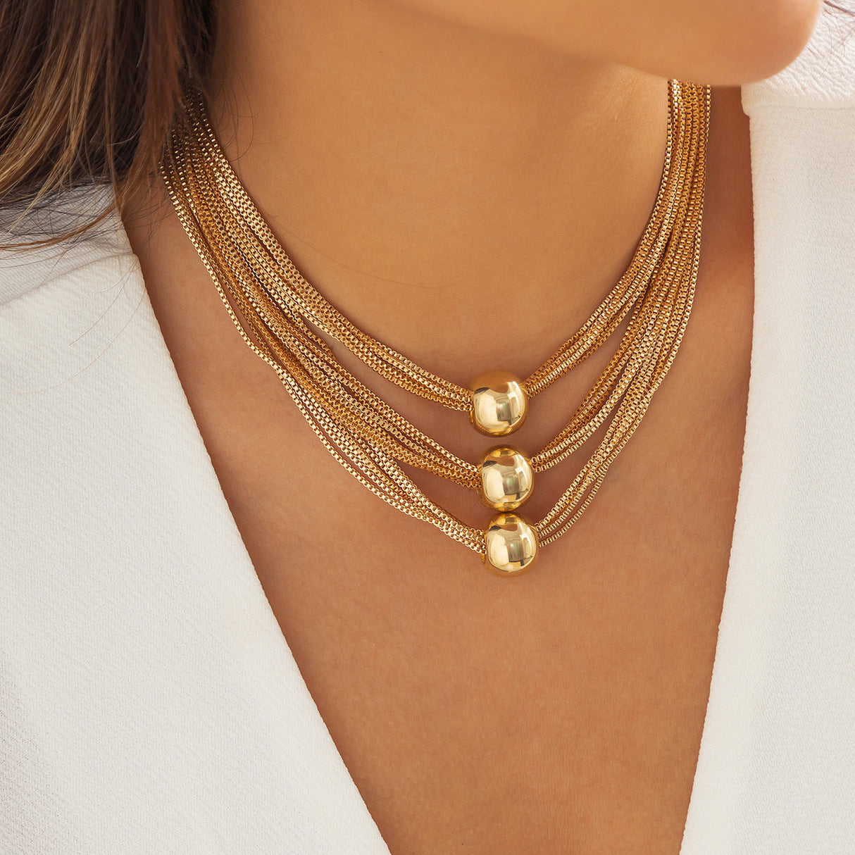 Exaggerated Metal Ball Pendant Necklace