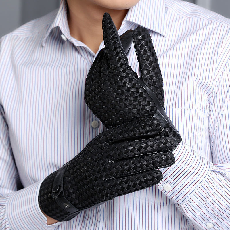 Touch Screen Woven Sheepskin Gloves Plus Velvet Thick Men's