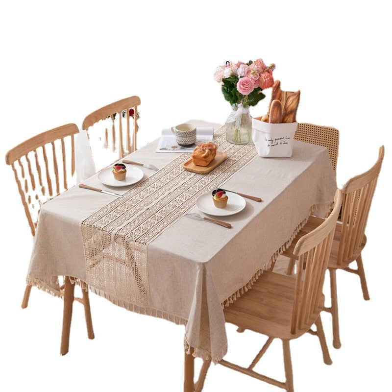 Polyester Linen Plain Hollow Lace Tablecloth