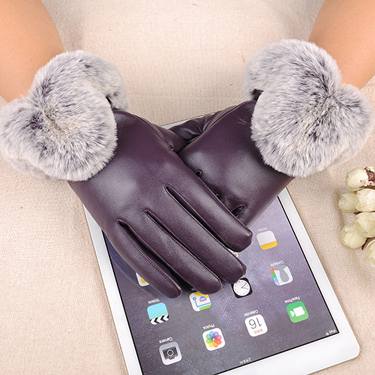 Women's Simple Pure Color Sheepskin Warm Gloves