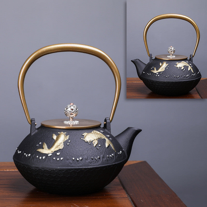 Théière bouillie faite à la main, créative, littéraire et artistique, théière en fer heureux