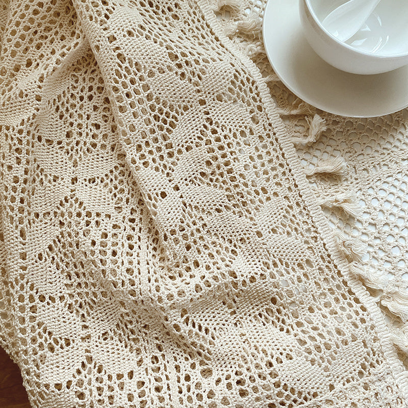 Rideaux de salon creux en crochet de lin de coton