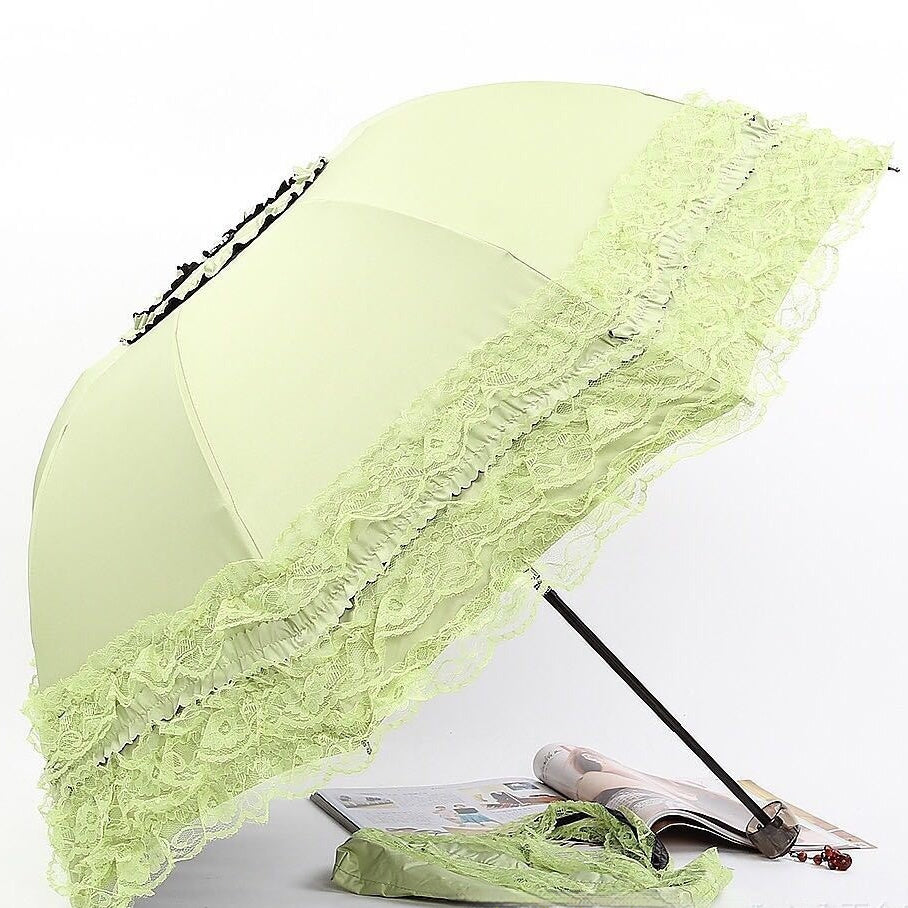 Vinyl Three Foldable Creative Double Layer Lace Umbrella