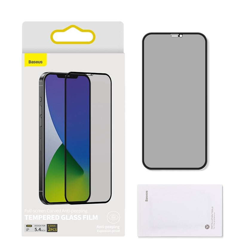 0.3mm Full Screen Curved Privacy Tempered Tempered Film For IP 5.4 Inch Two Pieces Black