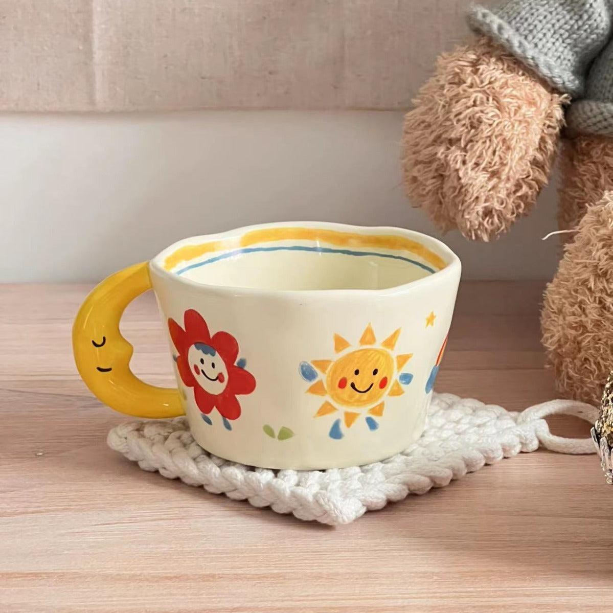 Creative Moon Handle Graffiti Ceramic Cup