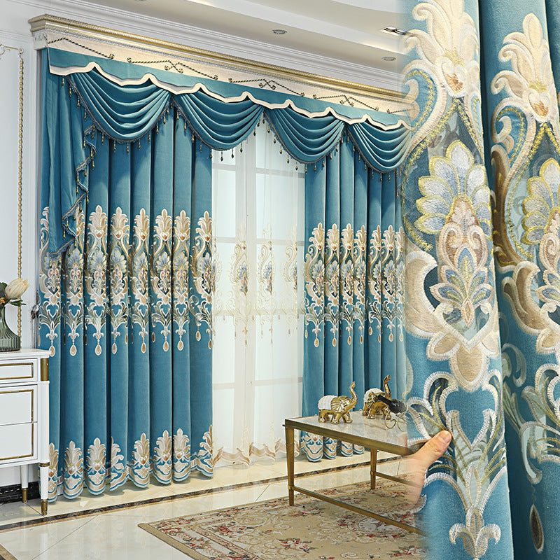 High-end Curtain European Style Hollow Flower Embroidery Living Room