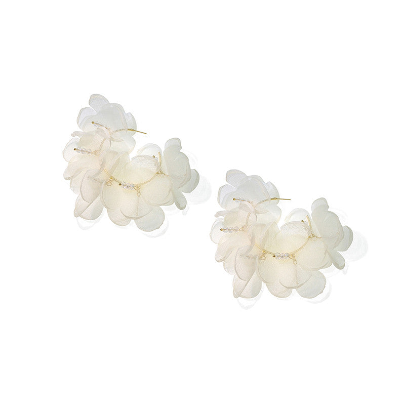 Boucles d'oreilles femme exagérées en maille florale cercle tempérament