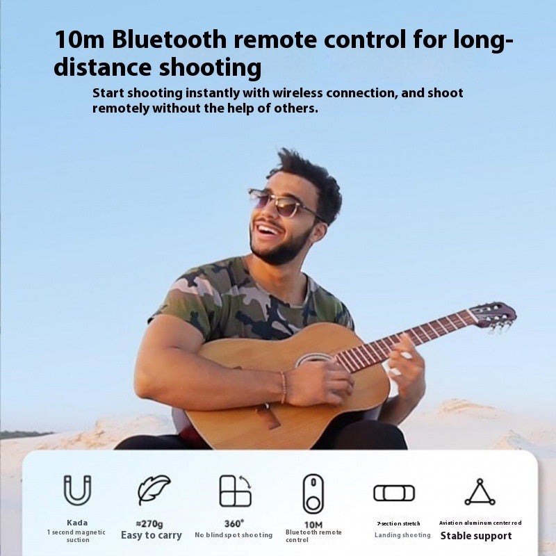Perche à selfie portable magnétique avec télécommande Bluetooth