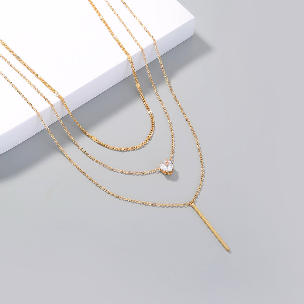 Creative Heart Zircon y-shaped multi-layer necklace