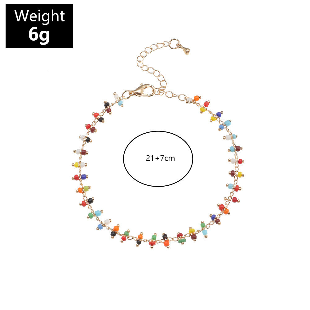 Chevillère bohème ethnique en perles de riz colorées