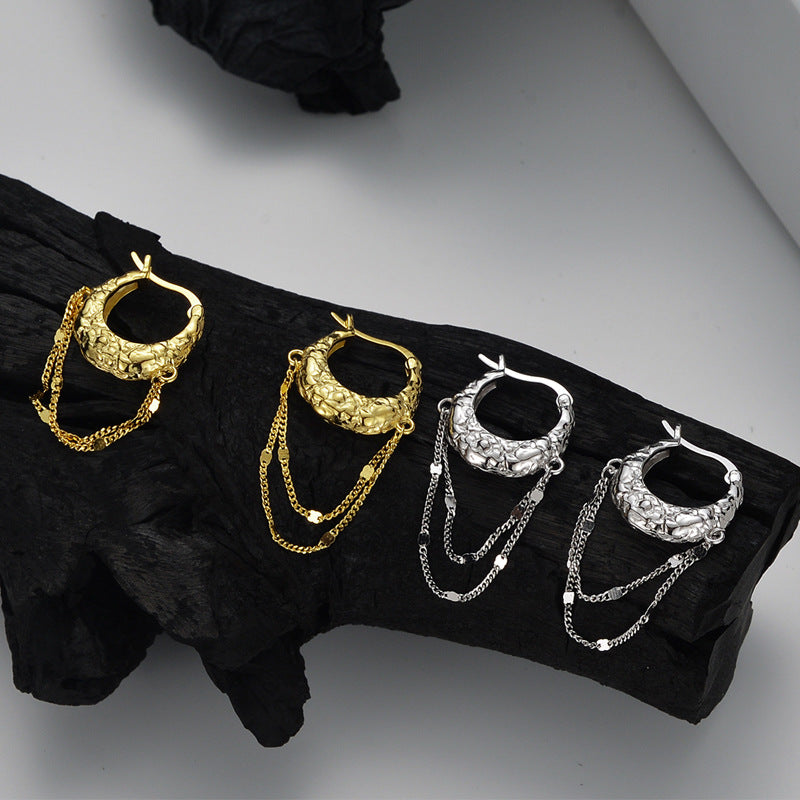 S925 Sterling Silver Irregular Lava Texture Earrings