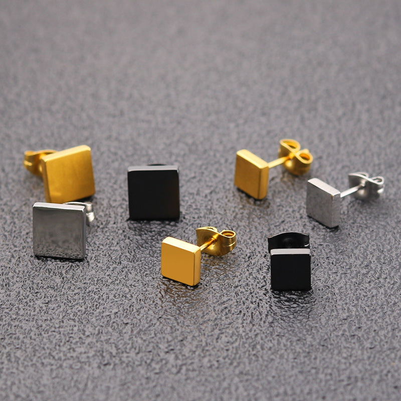Korean Style Quadrangle Geometric Ear Studs Earrings Positive Edge Titanium Steel Stainless Steel Anti-allergy Fashion Classic Earrings For Men And Women