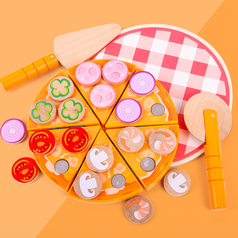 Maison de jeu en bois, combinaison de jouets, simulation de pizza aux légumes