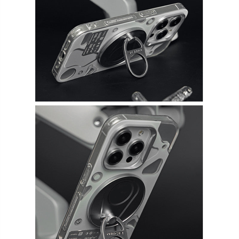 Electroplated Mechanical Silver Phone Case Personalized Magnetic Bracket