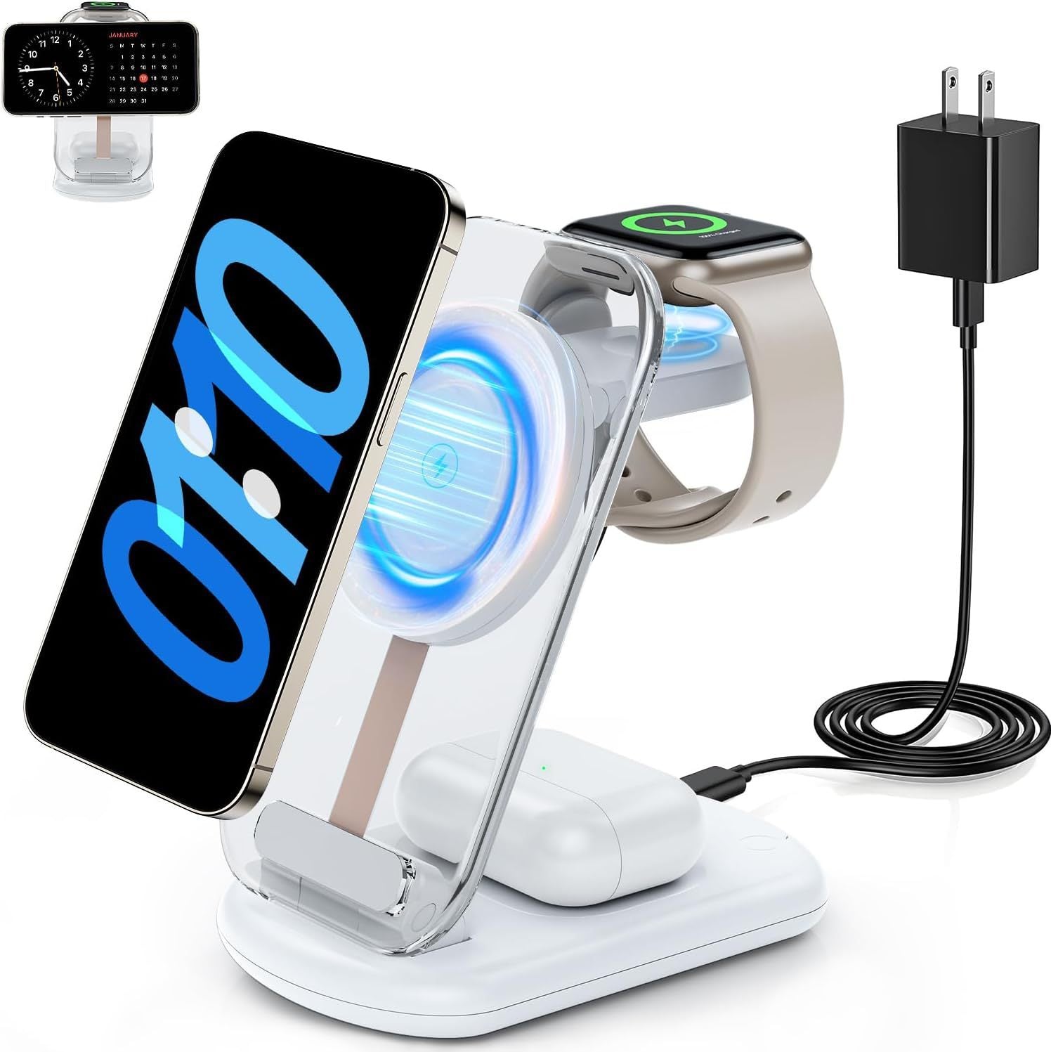 Chargeur sans fil magnétique transparent pliable trois-en-un