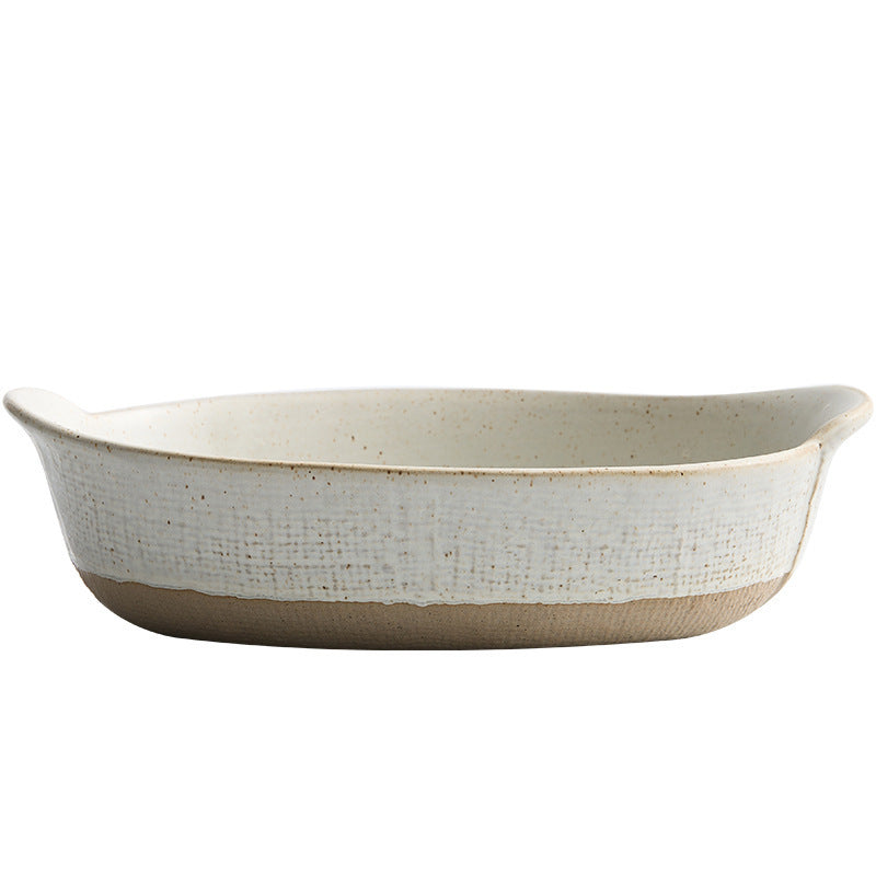 Retro Cheese Baked Rice Plate Double Handle Disk