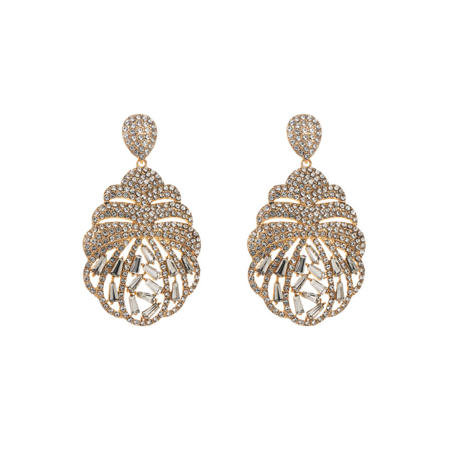 Boucles d'oreilles créatives en forme de fleur goutte d'eau entièrement pavées de diamants