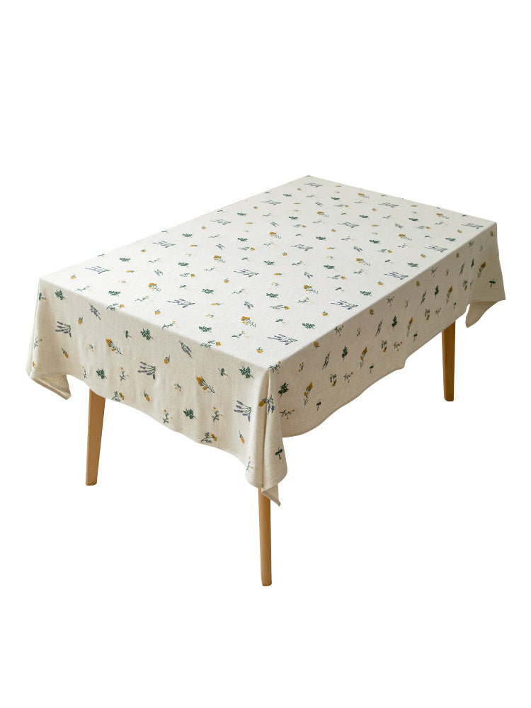 Home Rectangular Embroidered Pastoral Linen Cotton Tablecloth